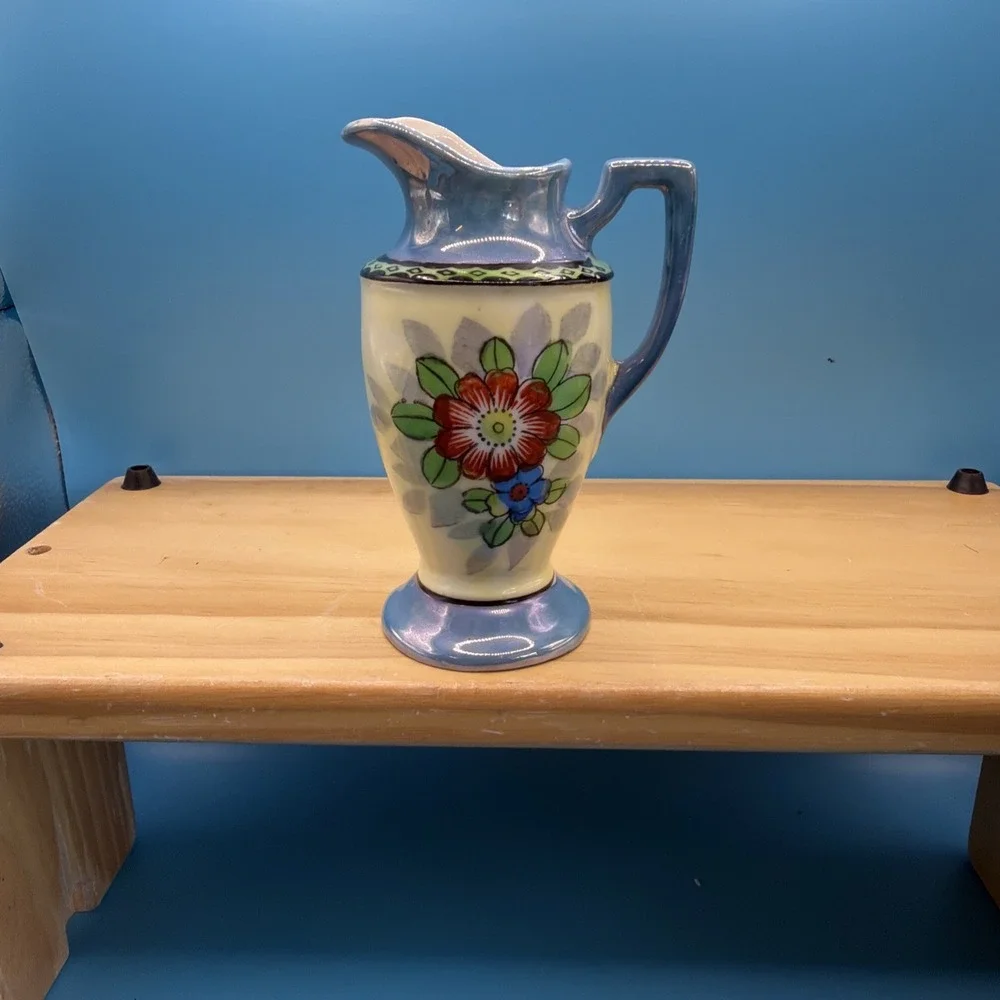 Vintage Lusterware Creamer Hand Painted Japan 1920s 1930s Floral Creamery